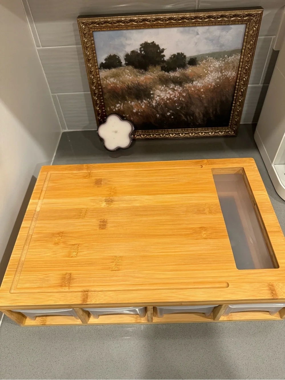 Bamboo Cutting Board with Pull-Out Drawers - Natural (NWOT)